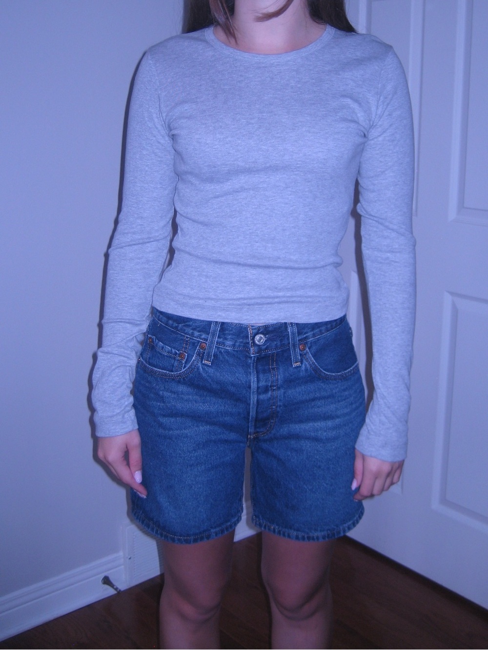 Women's Classic Crewneck Long Sleeve Top - Light Gray cotton baby rib